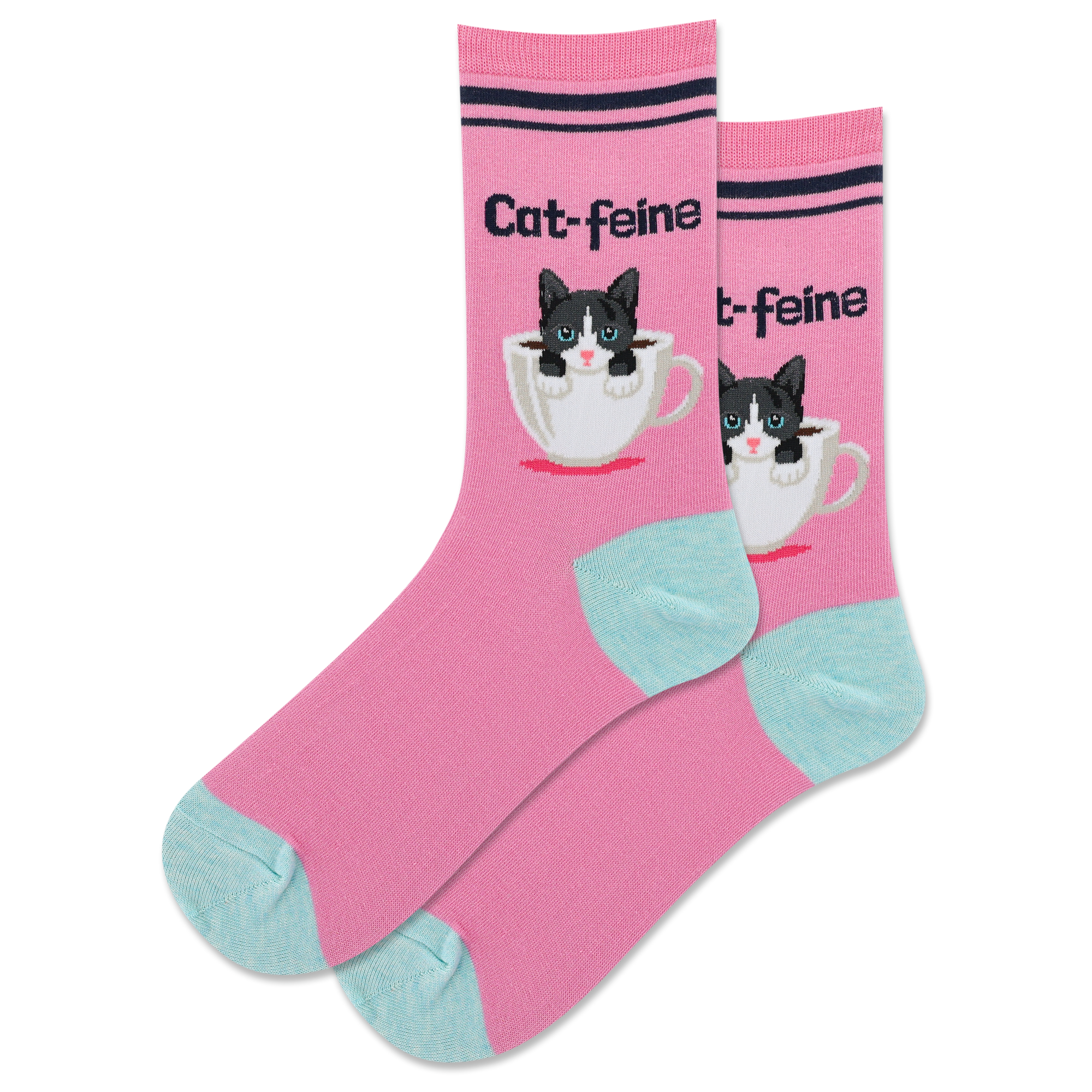 HotSox Women's | Cat-feine Pink Crew Socks