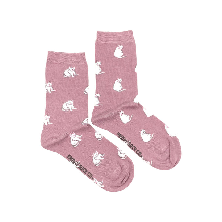 Friday Sock Co. |  Women's Socks | White Cat (Pink Background)