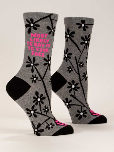 Blue Q | Women's Crew Socks | Most Likely to Say it to Your Face - Oscar & Libby's
