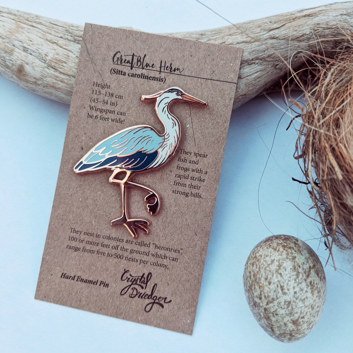 Great Blue Heron Enamel Pin | Crystal Driedger Art - Oscar & Libby's
