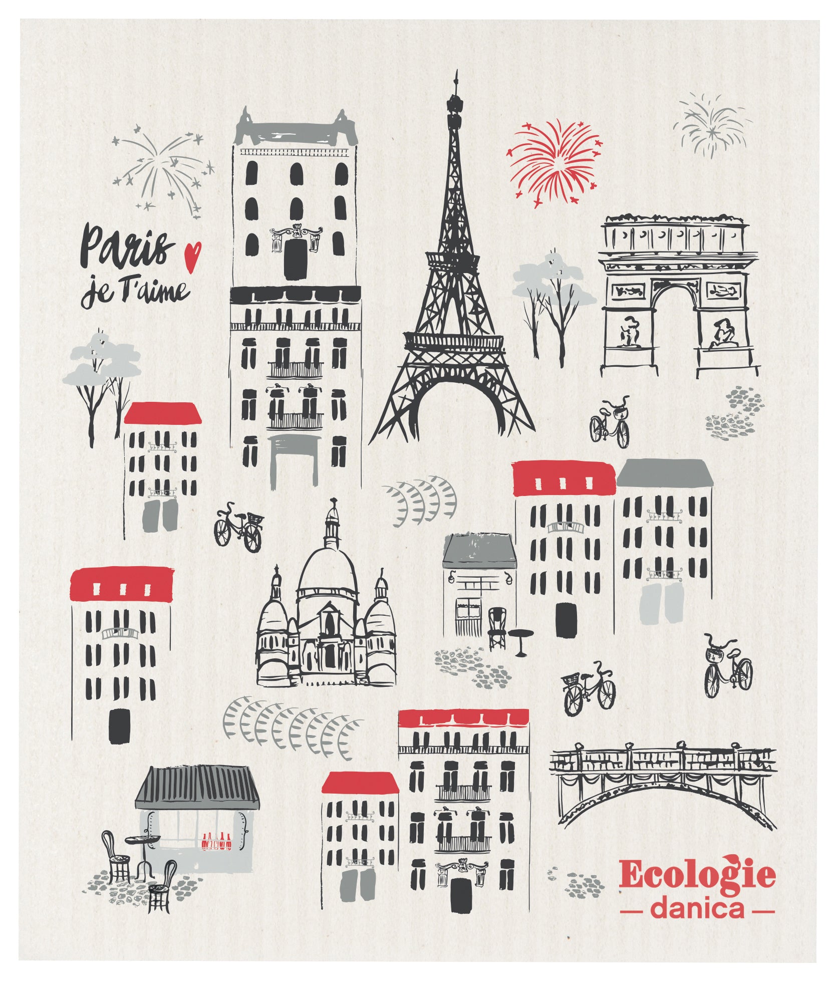 Paris Je T'aime Swedish Sponge Cloth | Danica Danica - Oscar & Libby's