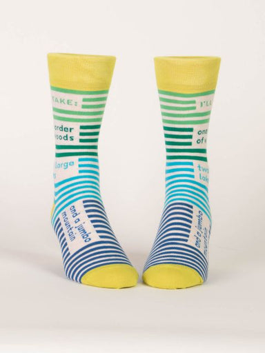Blue Q | Men's Crew Socks | One Order Of Woods, Two Large Lakes, and a Jumbo Mountain Blue Q - Oscar & Libby's