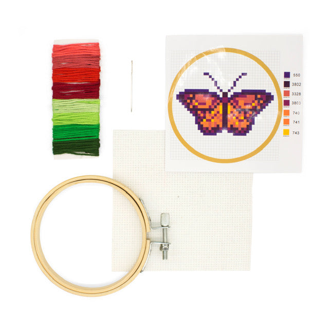 Mini Cross Stitch Embroidery Kit - Butterfly Kikkerland - Oscar & Libby's