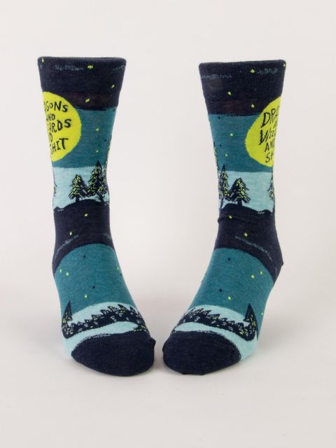 Blue Q | Men's Crew Socks | Dragons And Wizards And Shit Blue Q - Oscar & Libby's