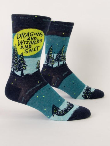 Blue Q | Men's Crew Socks | Dragons And Wizards And Shit Blue Q - Oscar & Libby's