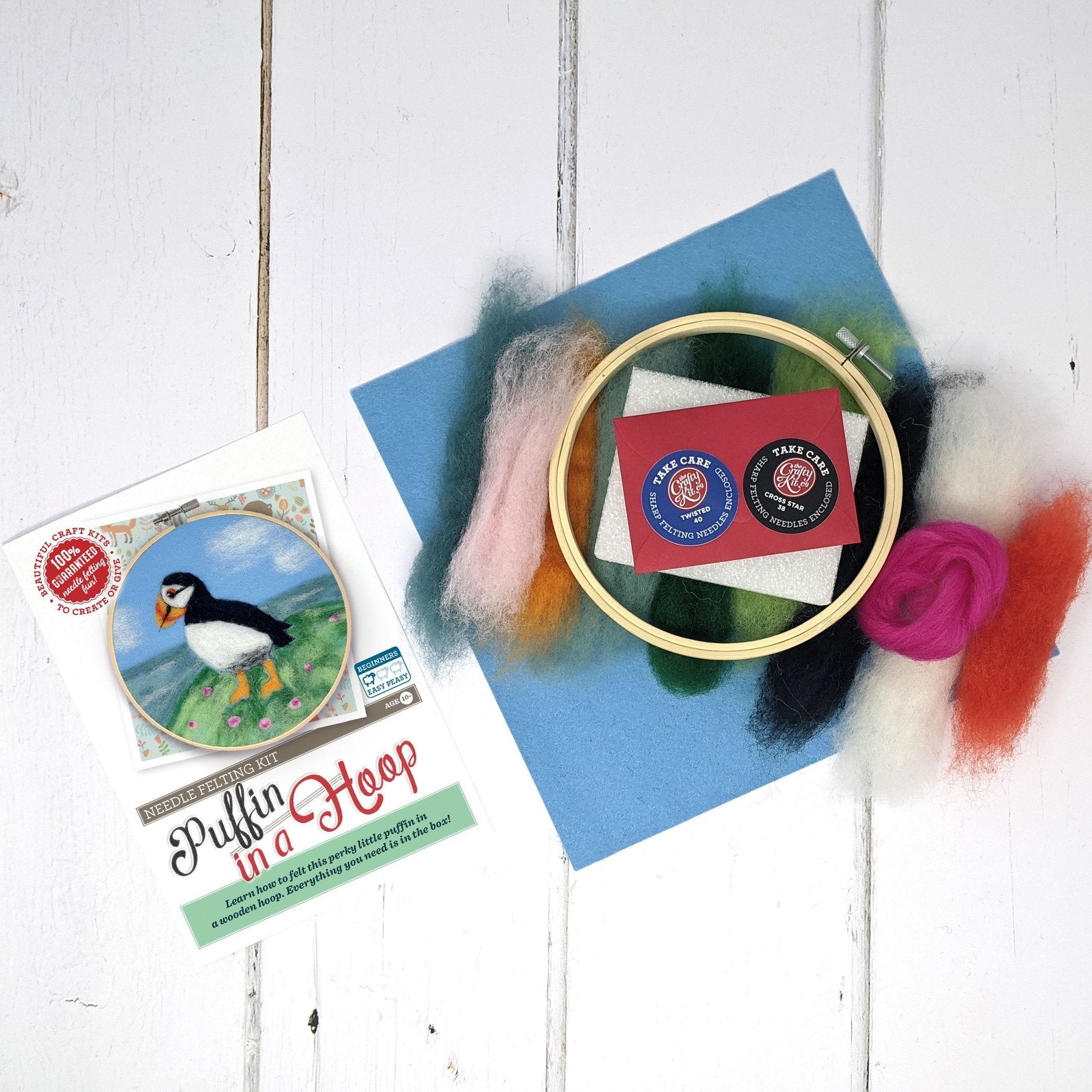 Puffin in a Hoop Needle Felting Kit The Crafty Kit Co. - Oscar & Libby's